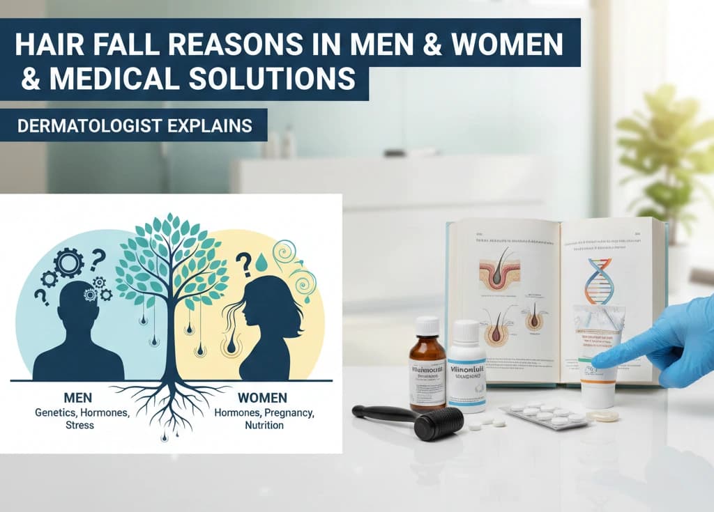 Dr. Ankit Mehra examining patient's hair at his dermatology clinic in Ajmer